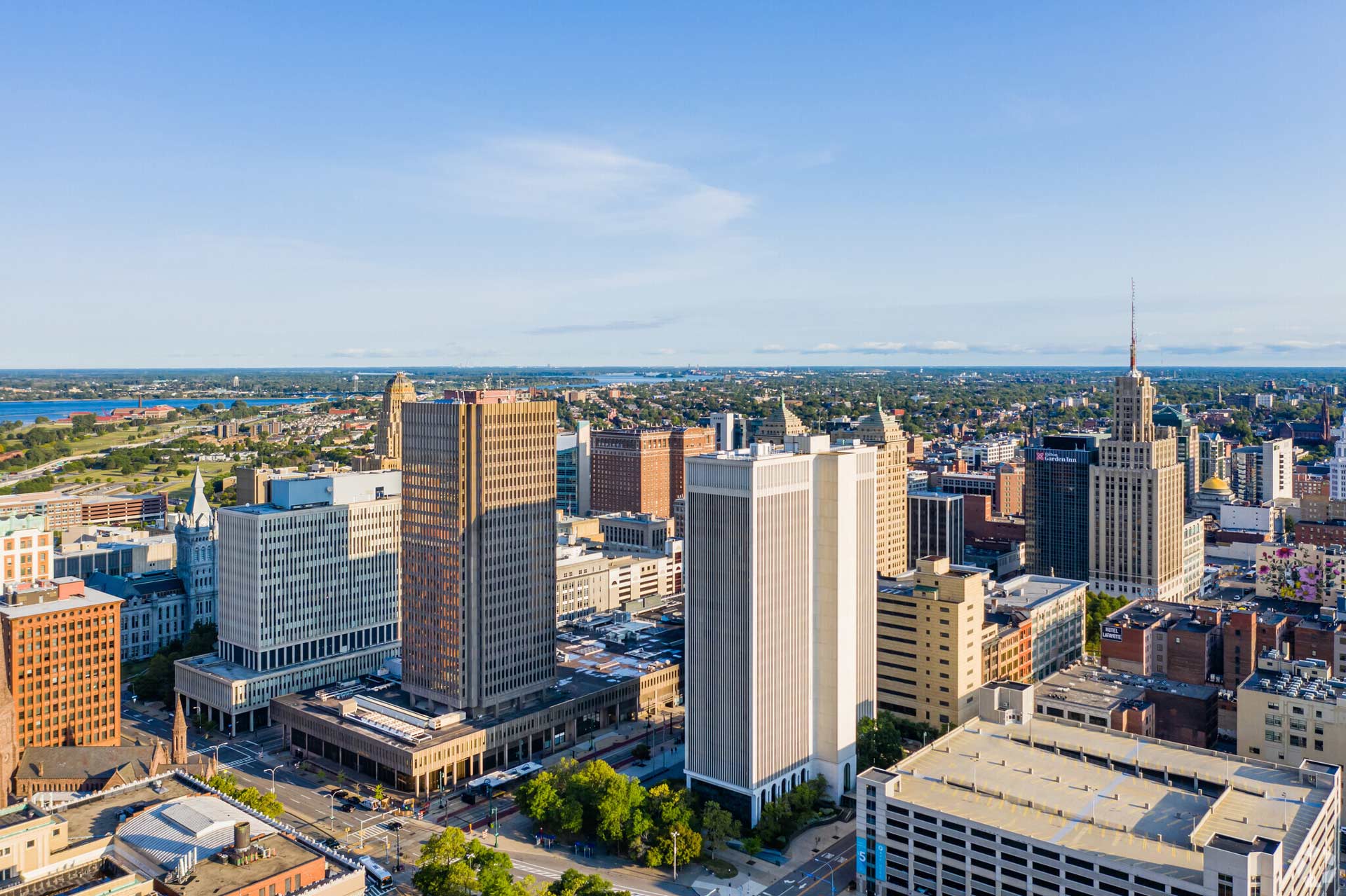 Main Place Tower with city skyline